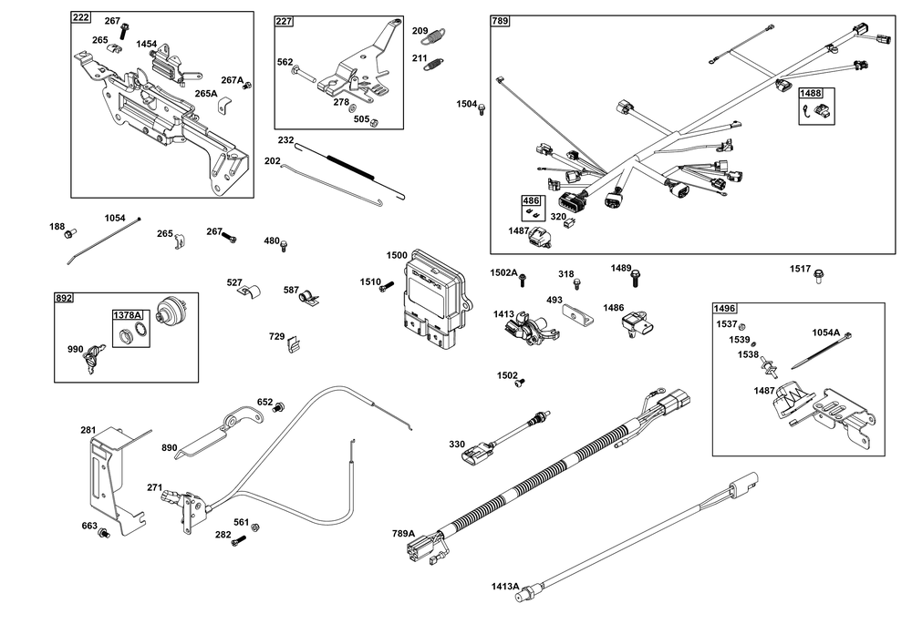 Controls Group Diagram and Parts List for 61E377-0053-J1 400000 - 699999 Briggs and Stratton Engine